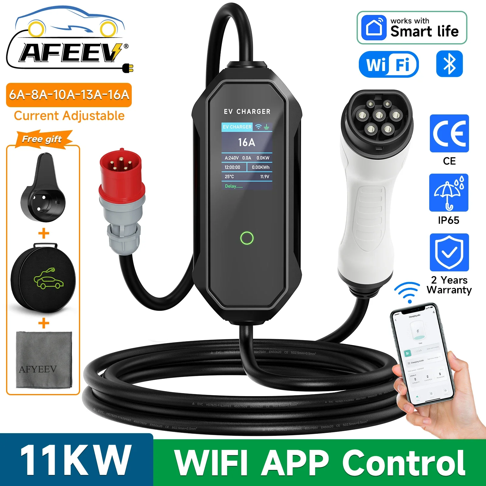 Type 2 Portable Ev Charger 11Kw Cee - شاحن سيارات كهربائية AFEEV بقوة 11